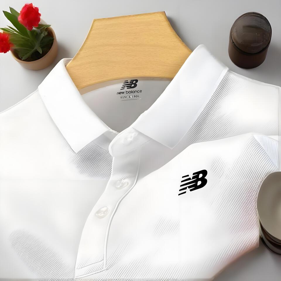 New Balance White Pique Cotton Polo Shirt
