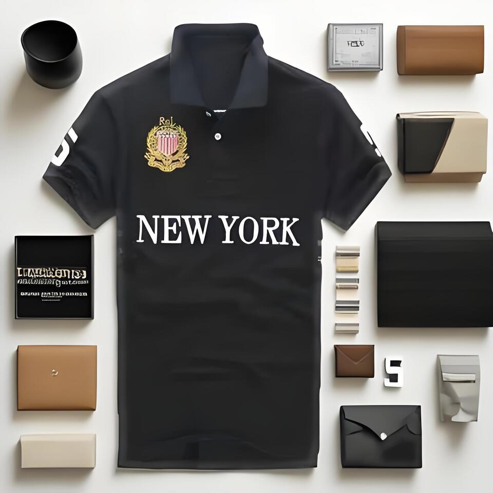 New York Black Cotton Loose Fit Short Sleeve Polo Shirt
