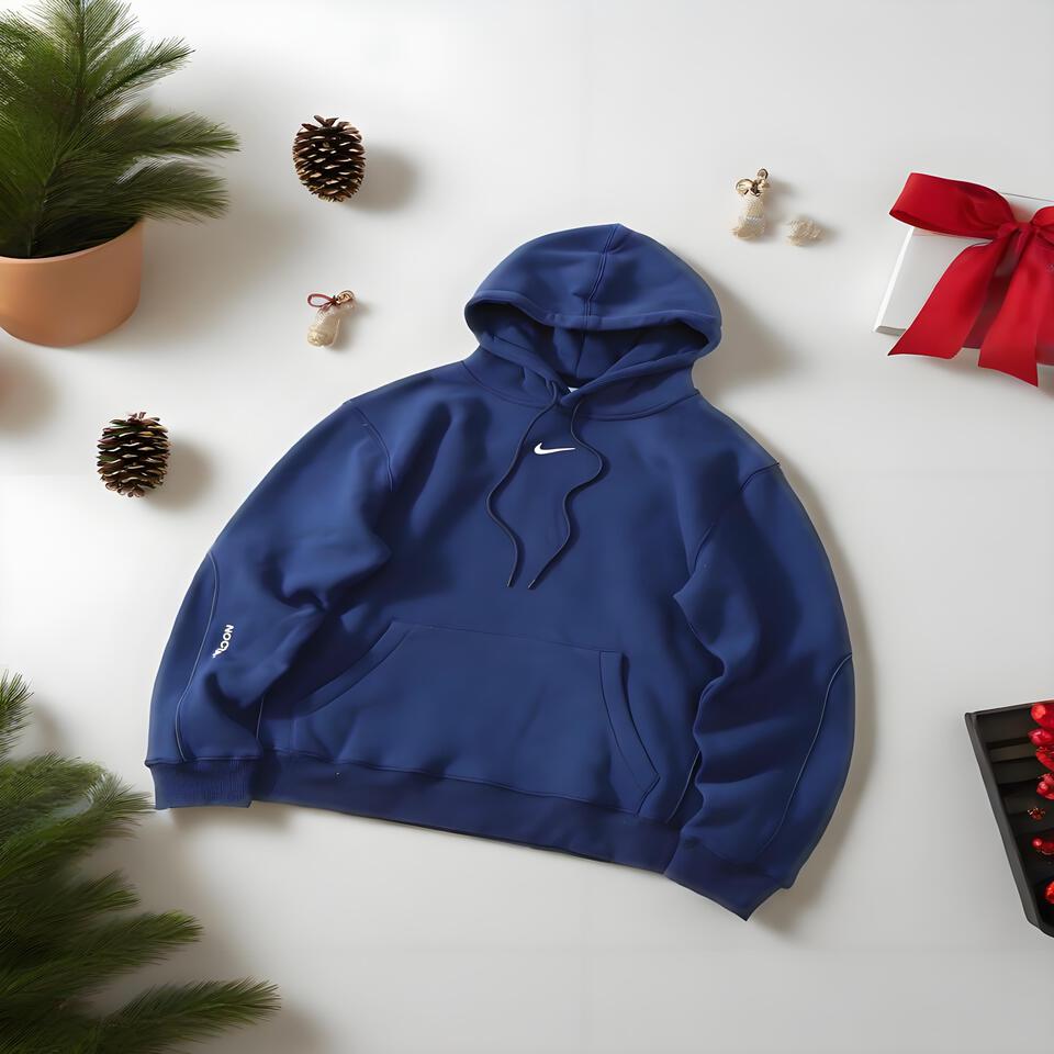 Nike Acg Navy Blue Cotton Blend Hooded Sweatshirt