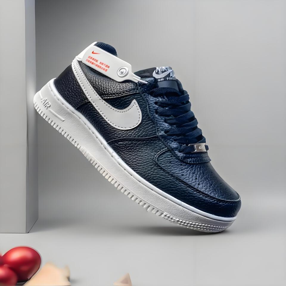 Nike Air Force 1 Black Grey White Pebbled Leather Retro Sneakers