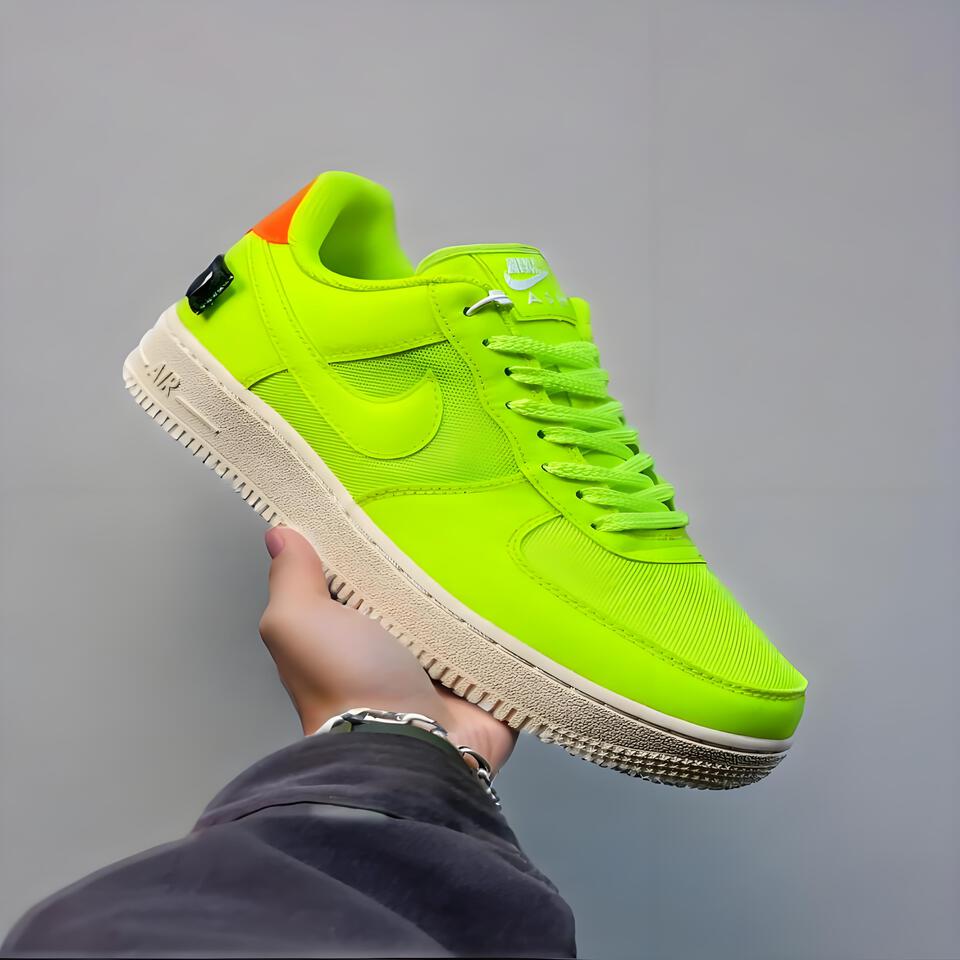 Nike Air Force 1 Low Fluorescent Green Orange Breathable Sneakers