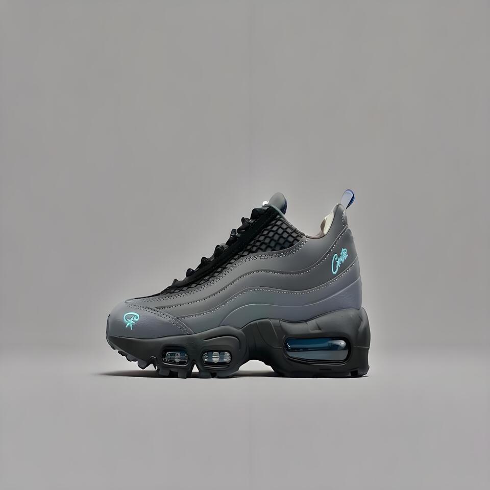 Nike Air Max 95 Retro Grey Black Blue Logo Breathable Sneakers