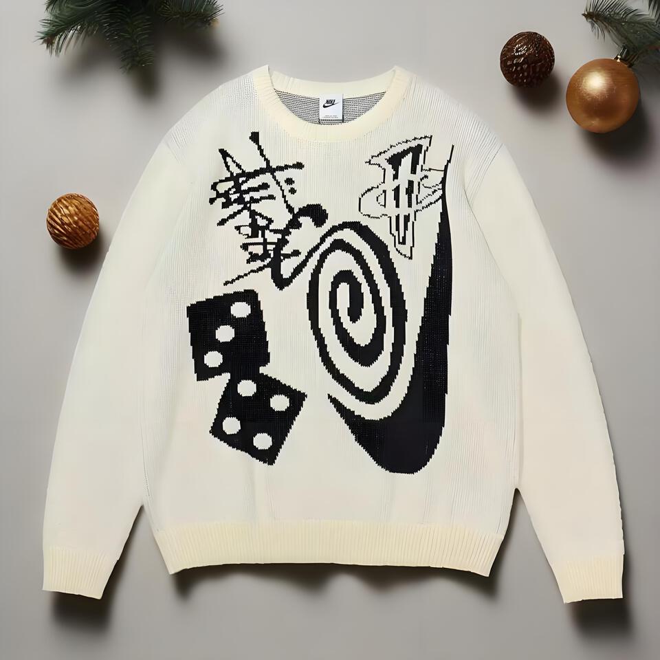 Nike Beige Crewneck Sweater Street Art Print Unisex