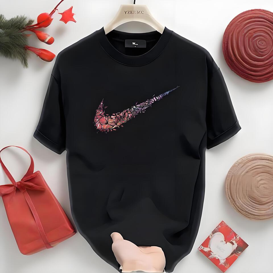 Nike Black Cotton Geometric Print Unisex T-Shirt