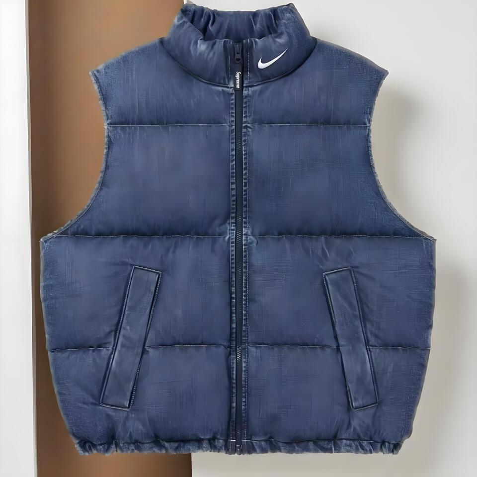 Nike Blue Denim Puffer Vest Unisex Winter Warm