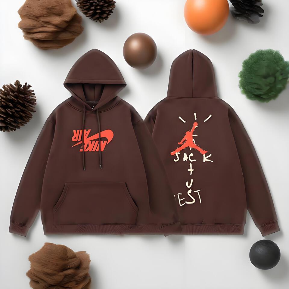 Nike Brown Cotton Hoodie Unisex Casual Sportswear