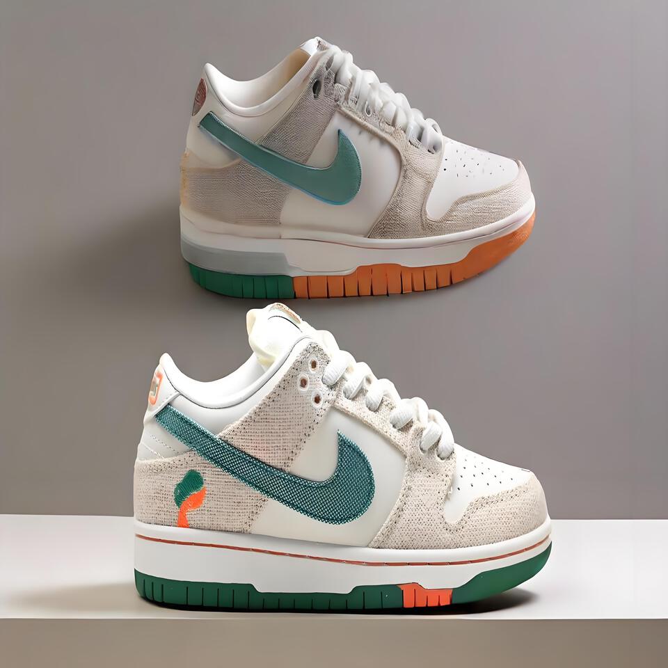 Nike Dunk Low Canvas Sneakers - White Green Orange, Breathable & Vintage Style
