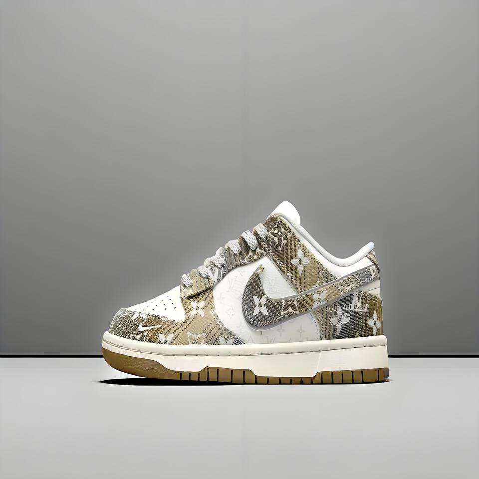 Nike Dunk Low LV Monogram Vintage White Brown Retro Sneakers