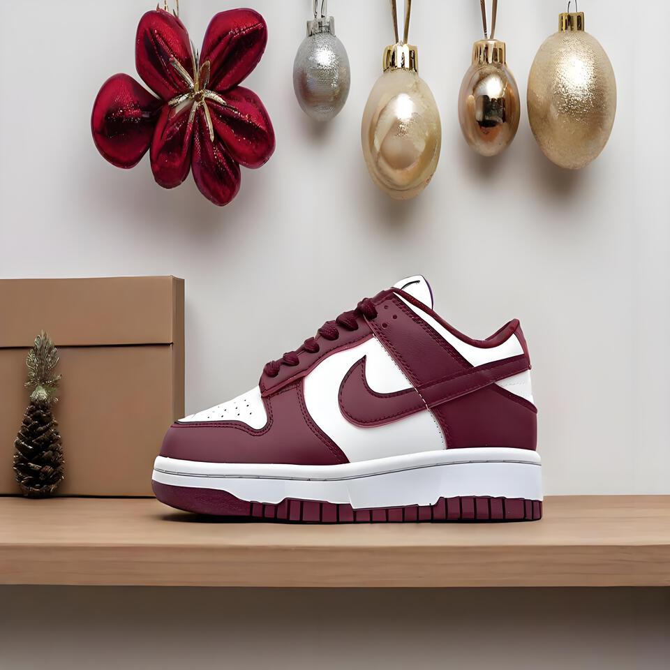Nike Dunk Low Red Wine White Leather Vintage Retro Sneakers