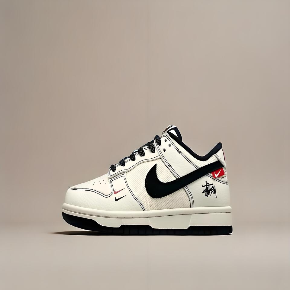 Nike Dunk Low Retro Basketball Shoes Vintage White Black Red Signature Edition