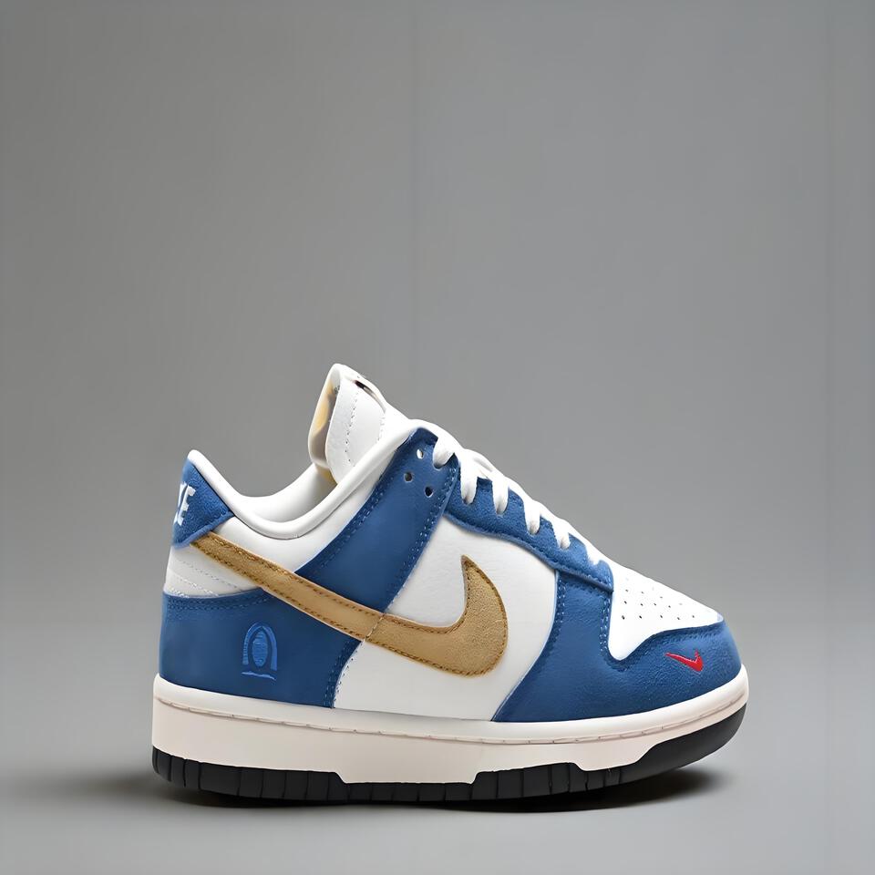 Nike Dunk Low White Blue Gold Suede Retro Sneakers