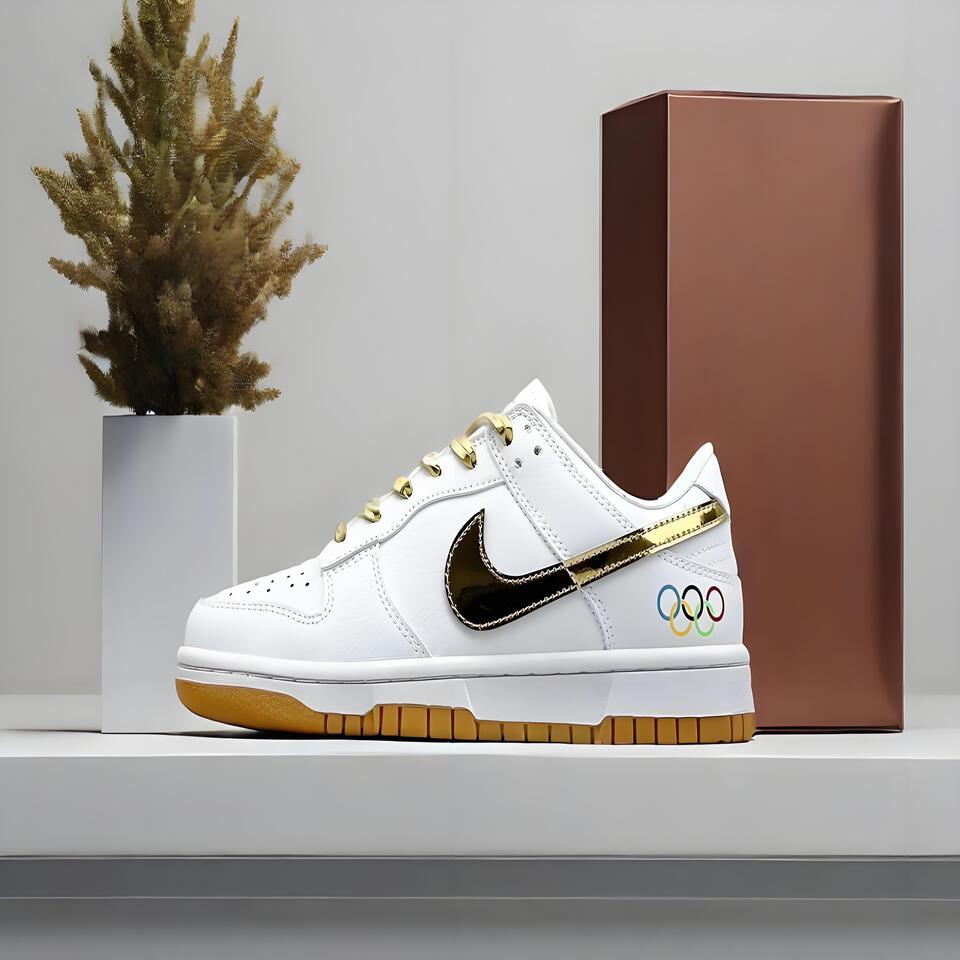 Nike Dunk Low White Gold Olympic Rings Retro Basketball Shoes