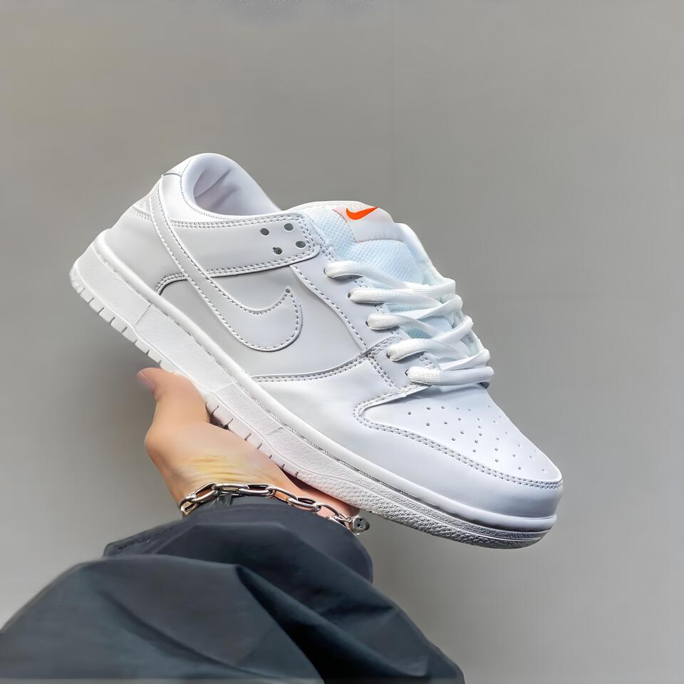 Nike Dunk Low White Orange Leather Low-Top Breathable Casual Shoes