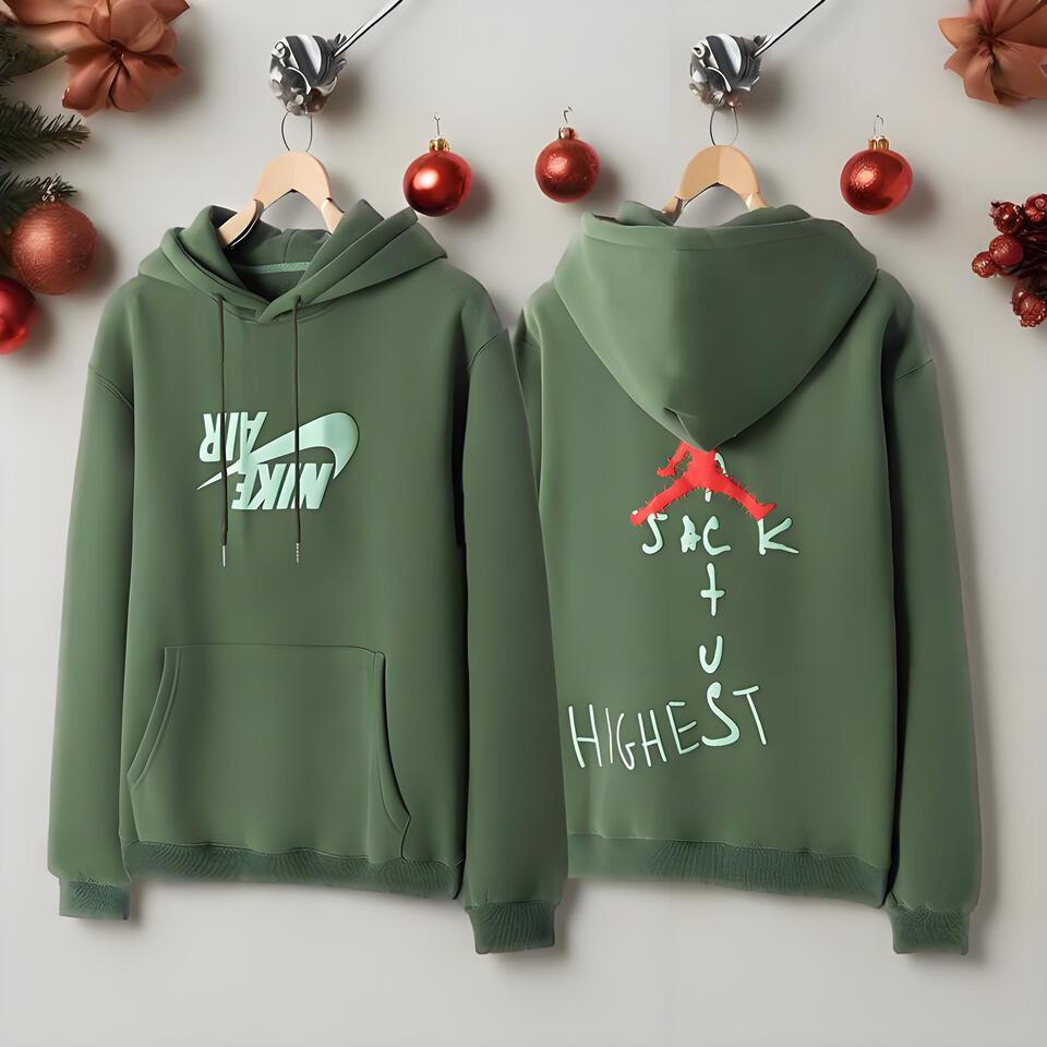 Nike Green Cotton Hoodie Unisex Casual Sports Sweatshirt