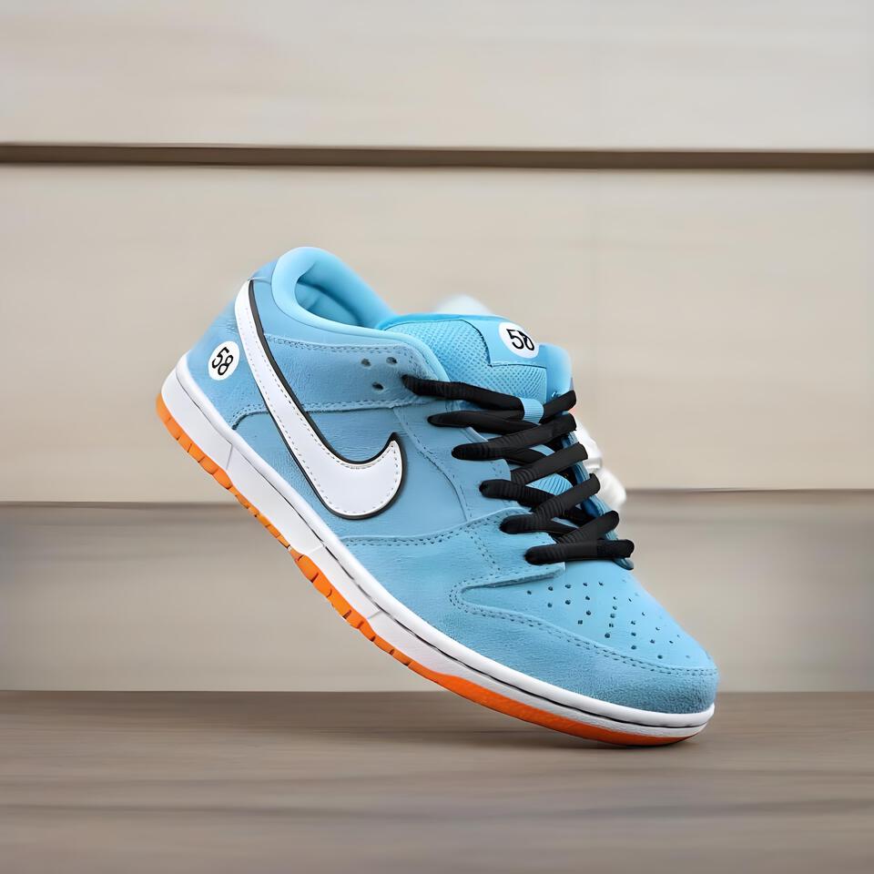 Nike SB Dunk Low Blue White Black Orange Suede Skate Shoes