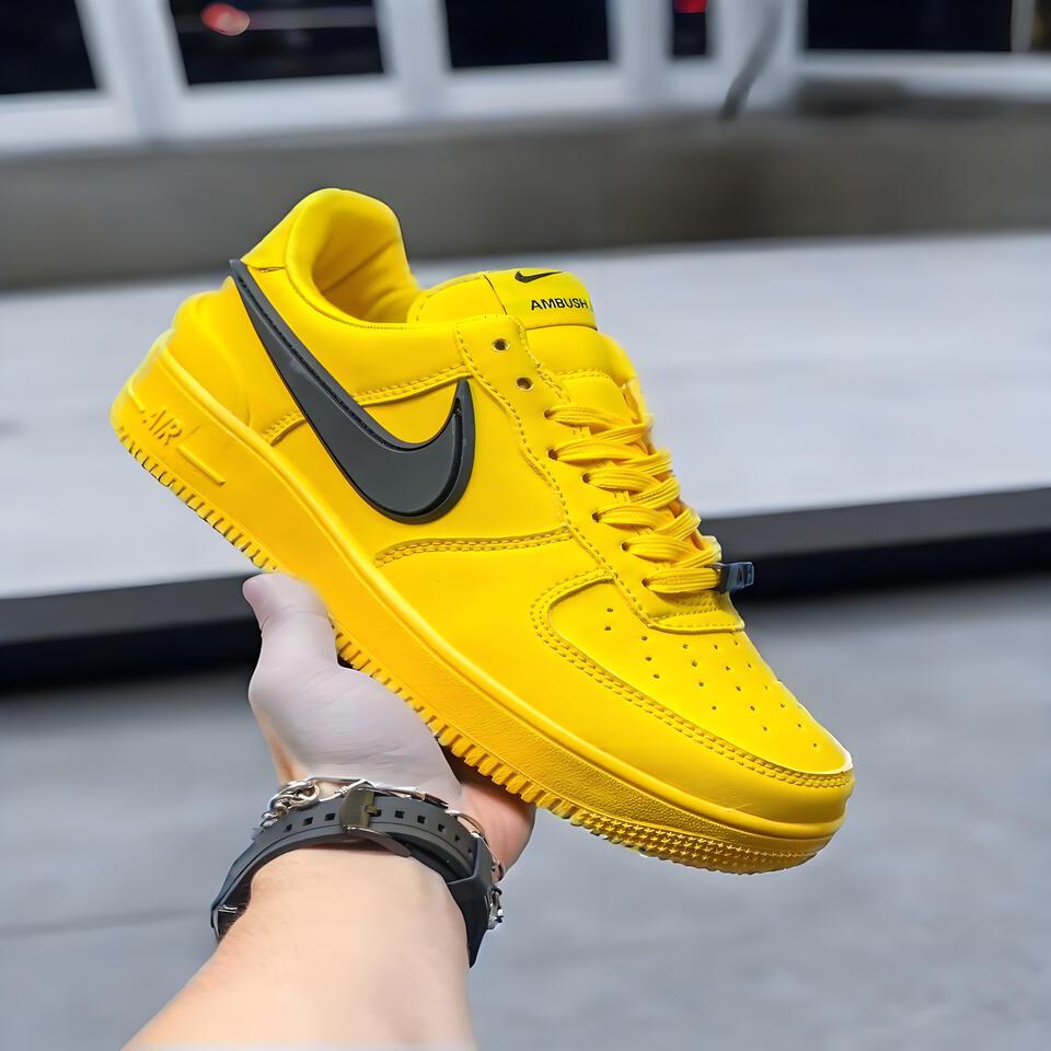 Nike x AMBUSH Air Force 1 Yellow Black Leather Collaboration Sneakers