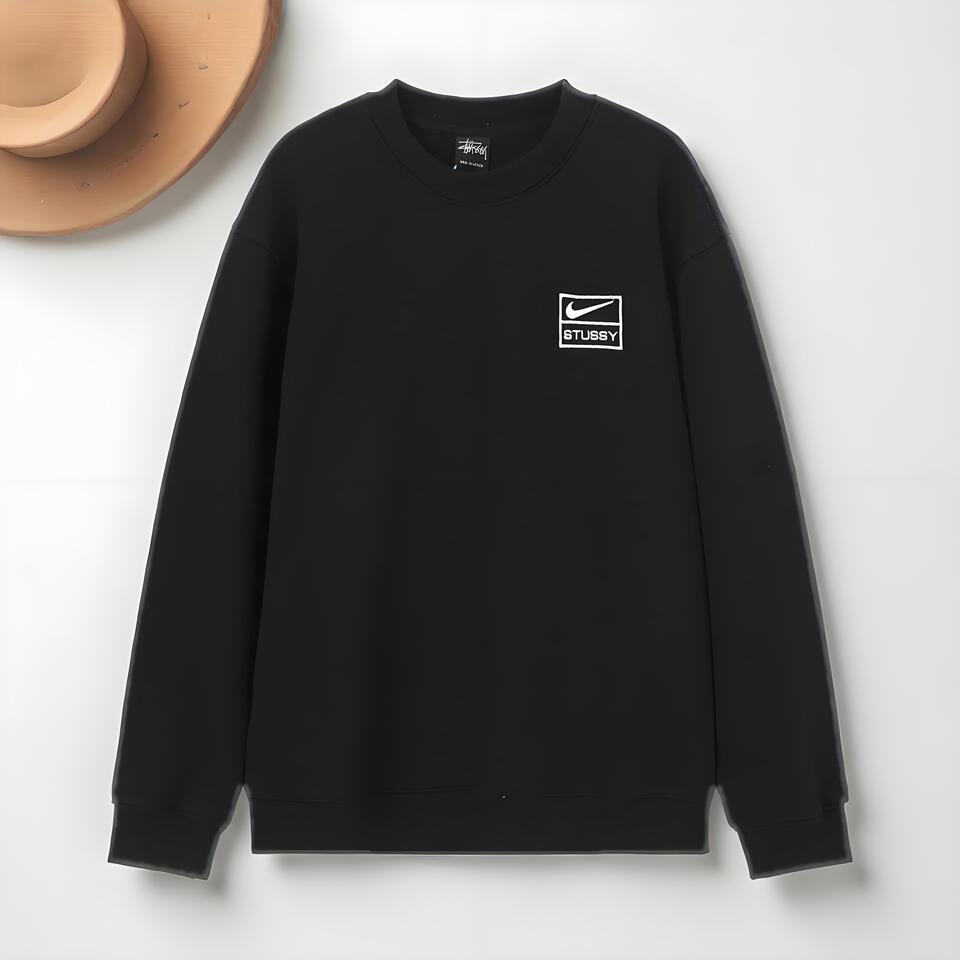 NIKE x STUSSY Black Hoodie Men Women Cotton Blend Streetwear Pullover