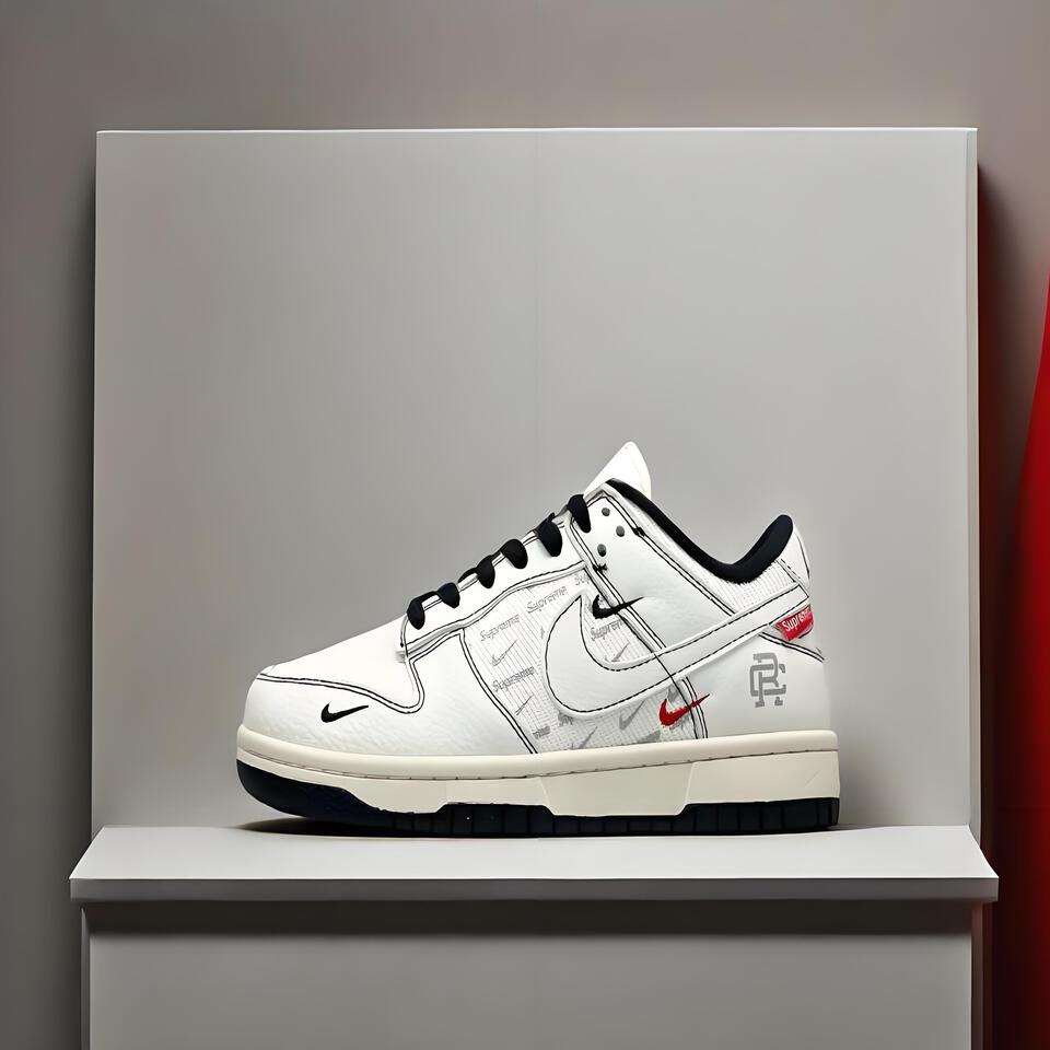 Nike x Supreme Dunk Low SP 'White Black Red' Sneakers
