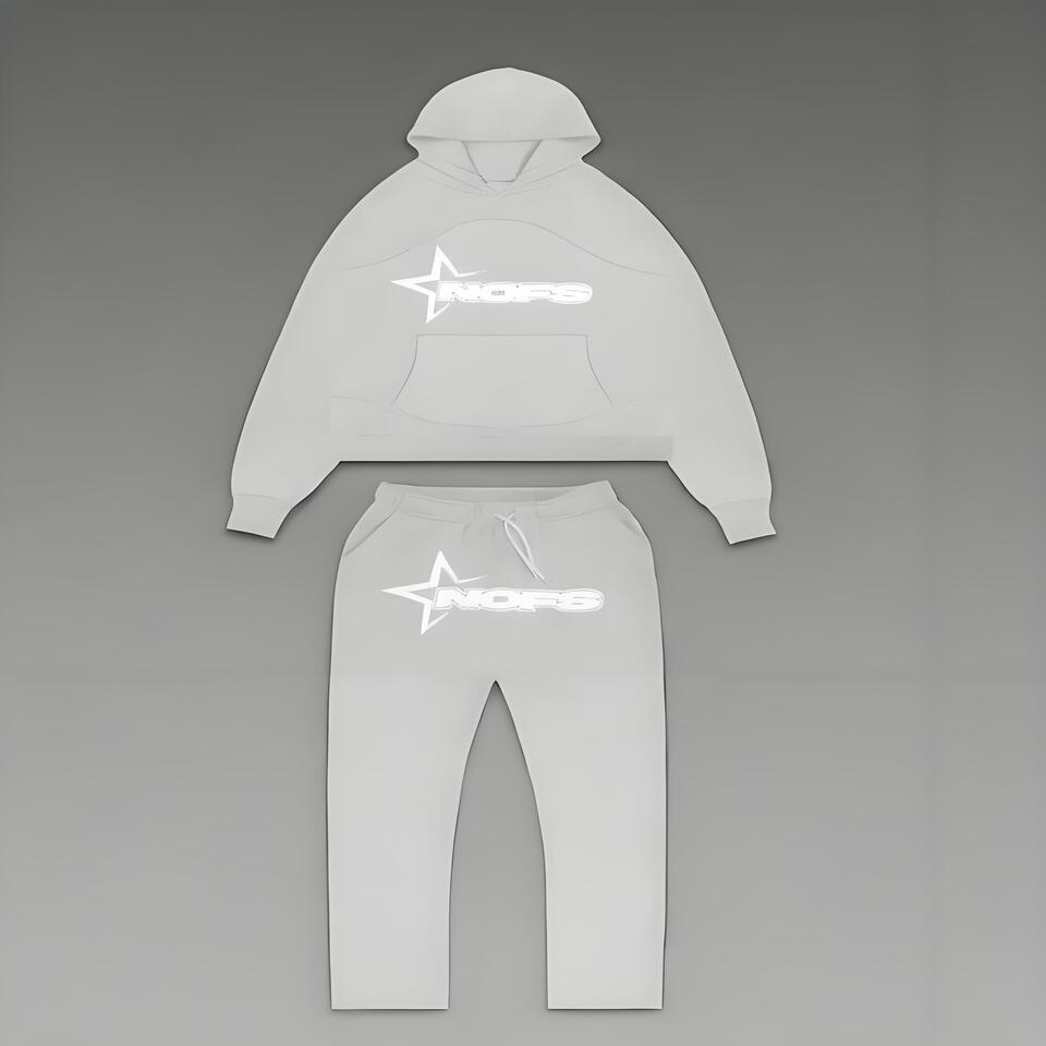NOFS Gray Cotton Hooded Sweatsuit Unisex Streetwear Set