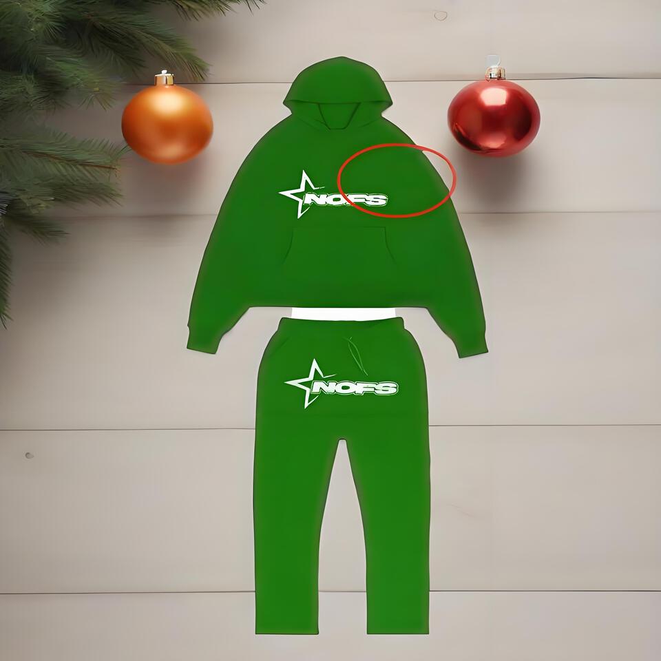 NOFS Green Cotton Hoodie Tracksuit Streetwear Unisex