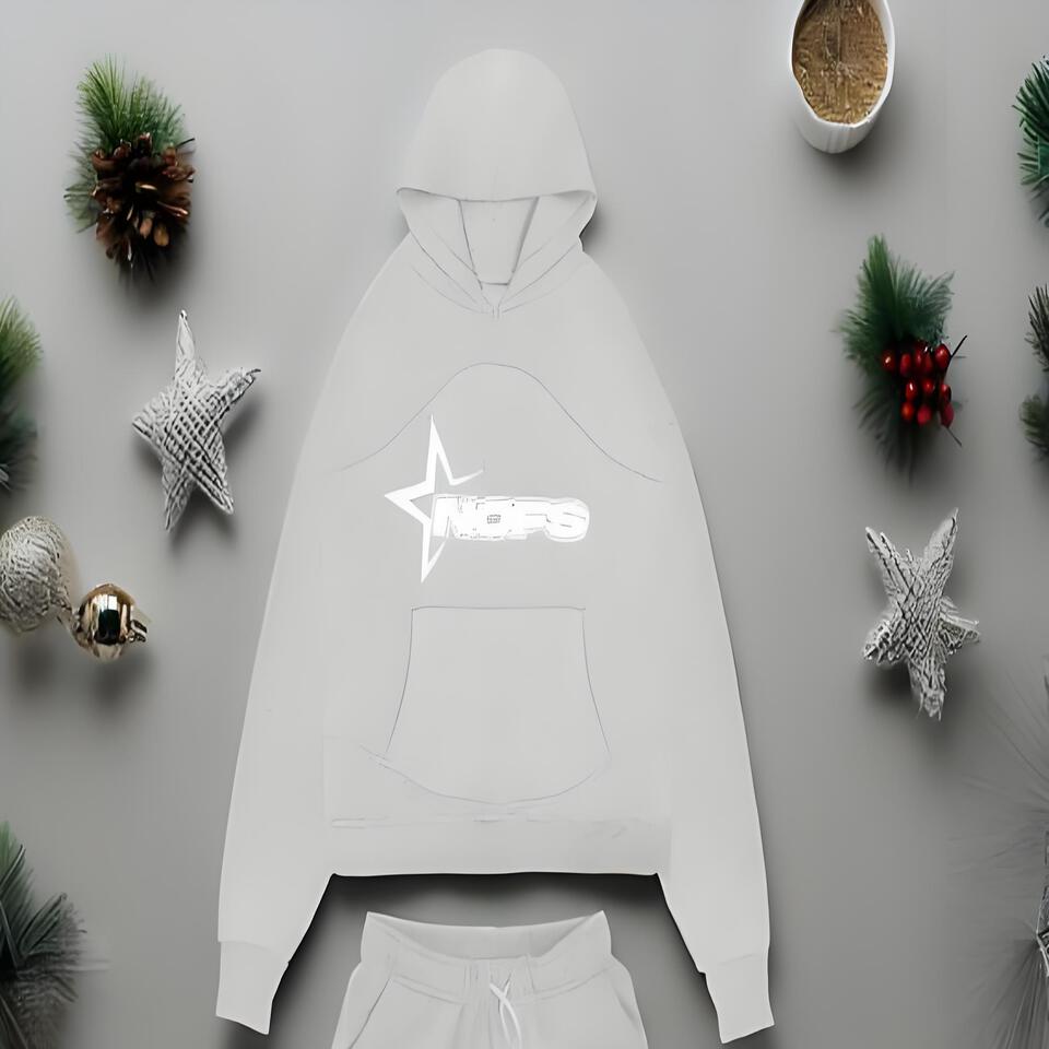 NOFS Grey Cotton Hoodie Set Unisex Streetwear Casual Outfit