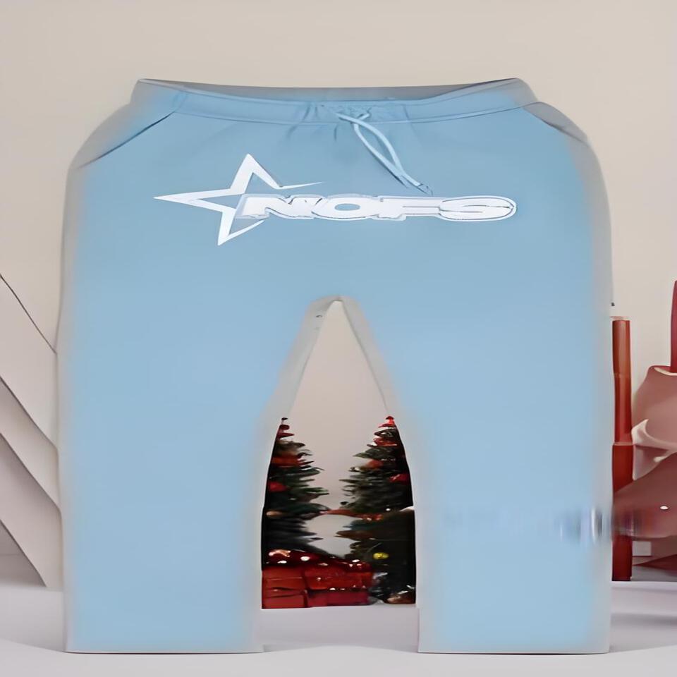 NOFS Light Blue Cotton Sports Pants Unisex Streetwear Style