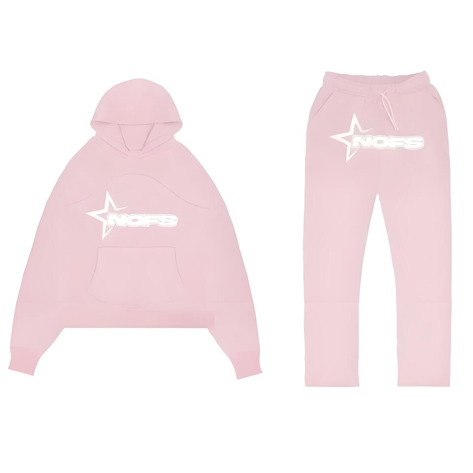 NOFS Pink Cotton Hooded Sweatshirt Jogger Set Unisex Streetwear
