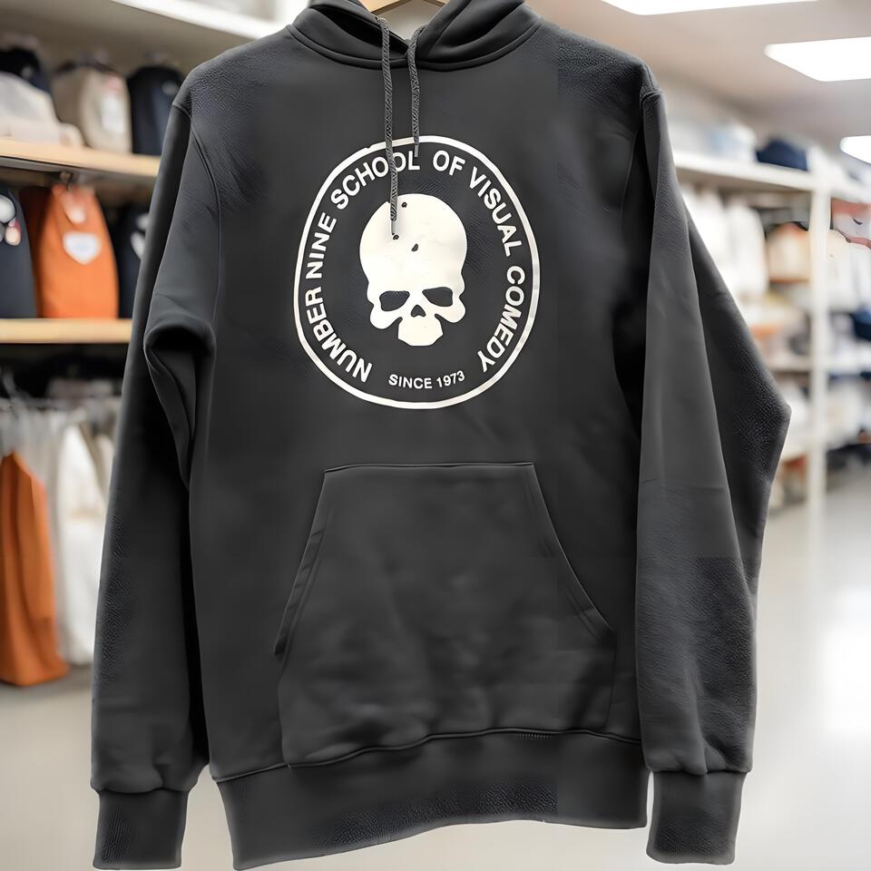 Number Nine Black Cotton Hoodie Loose Street Style Skull Graphic