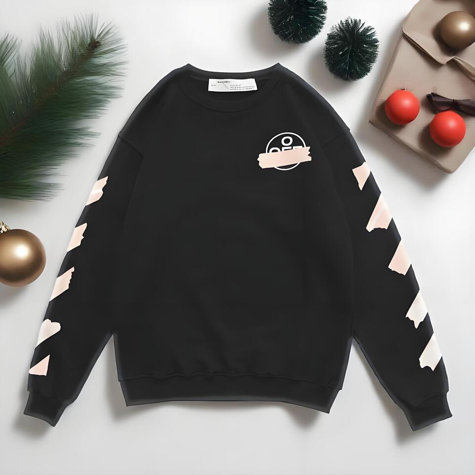 Off-White Black Cotton Crewneck Streetwear Unisex Hoodie