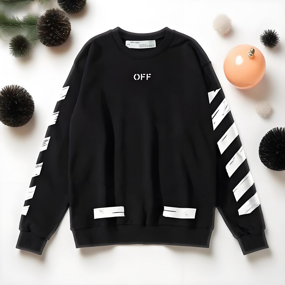 Off-White Black Cotton Crewneck Sweatshirt Unisex Streetwear