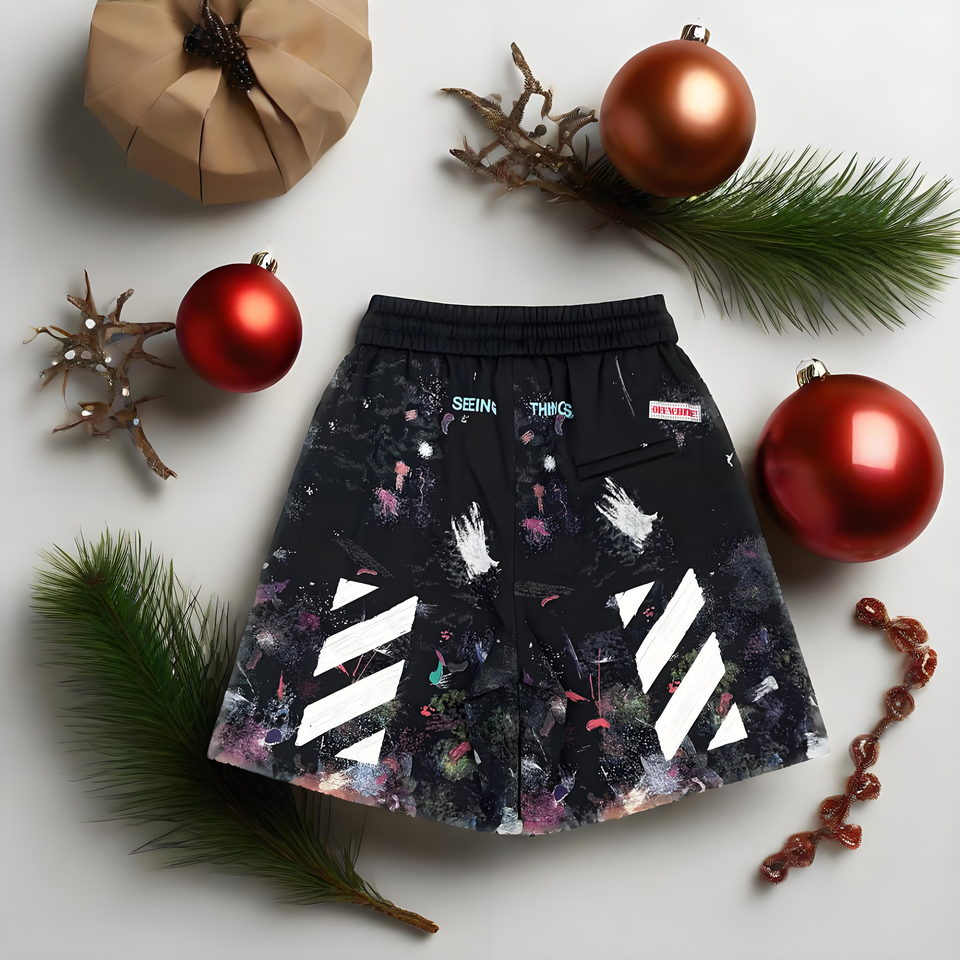 Off-White Graffiti Print Black Shorts Streetwear Urban Style