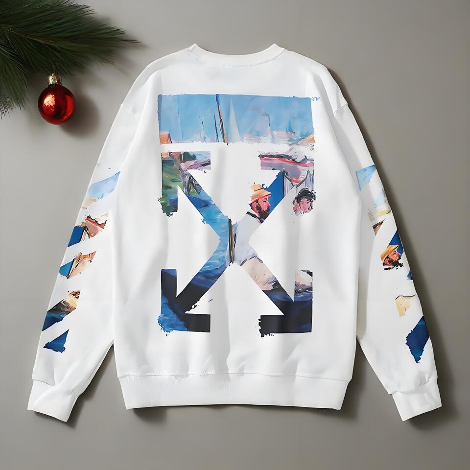 Off-White White Cotton Crewneck Art Print Street Hoodie