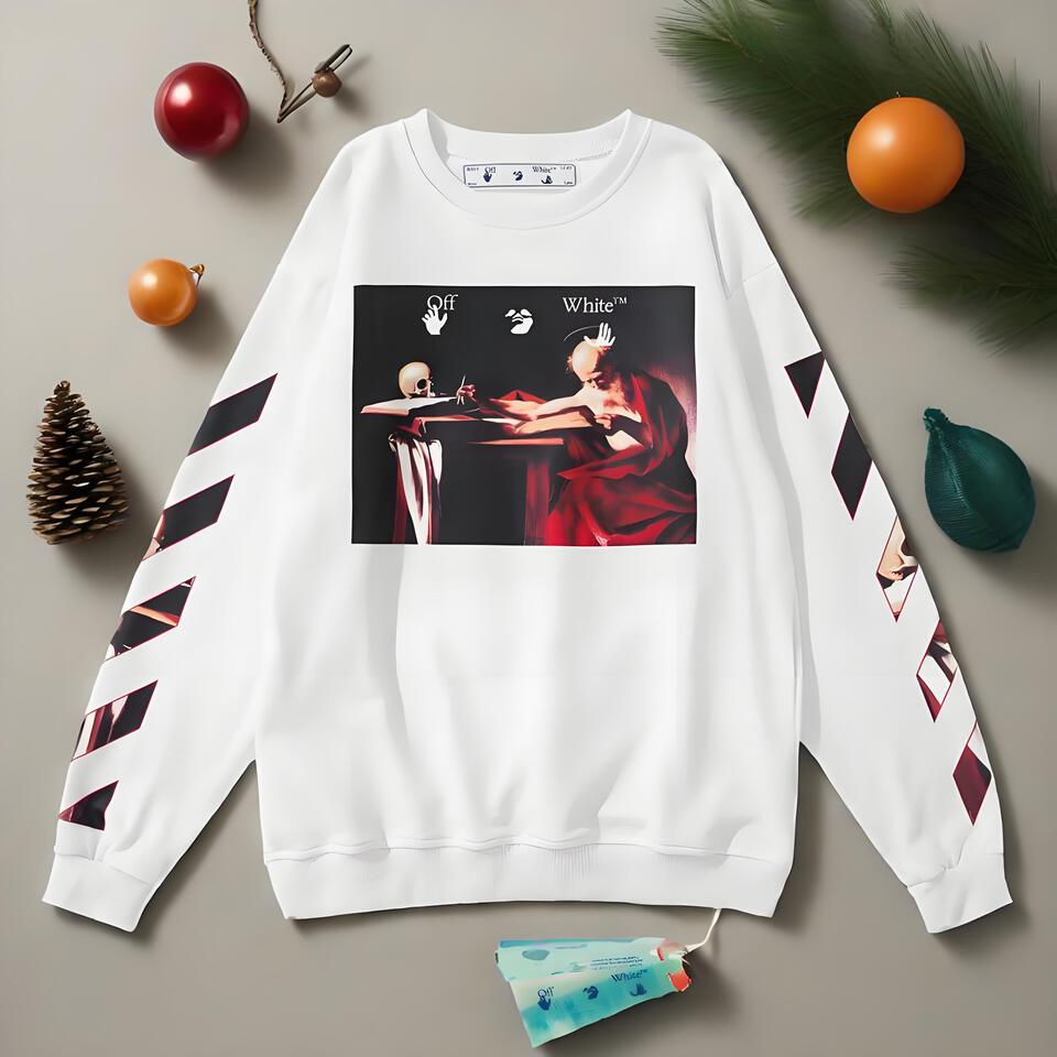 Off-White™ White Cotton Crewneck Hoodie Art Collaboration Streetwear