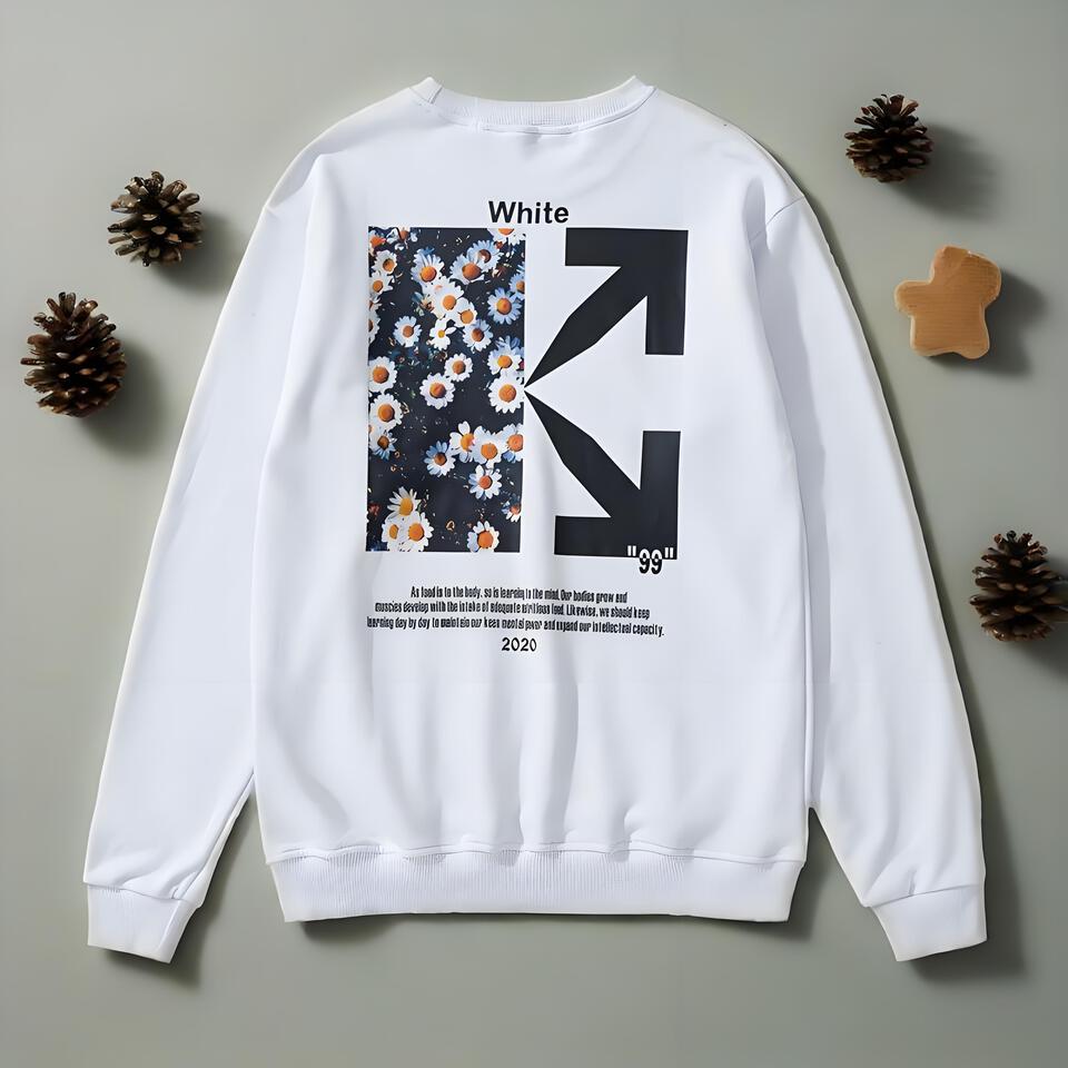Off-White White Cotton Daisy Print Crewneck Sweatshirt