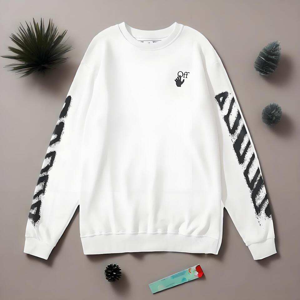 Off-White White Cotton Graphic Crewneck Unisex Hoodie