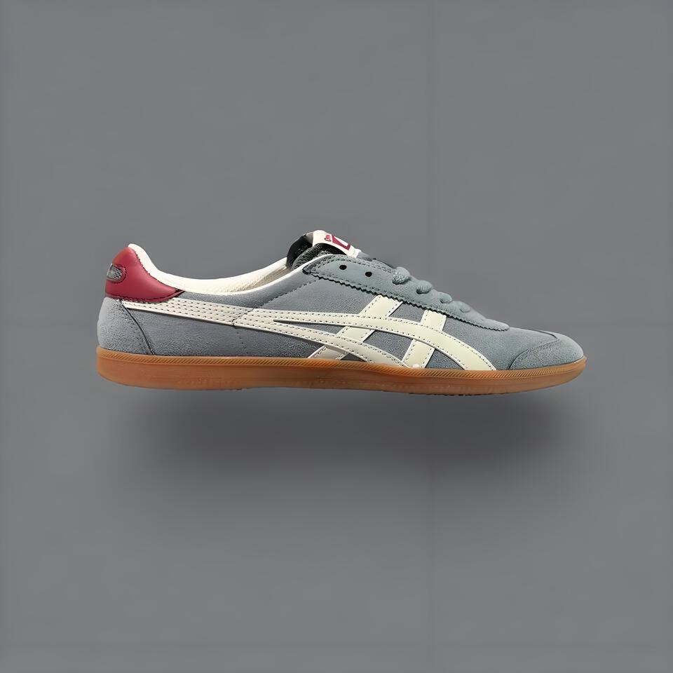 Onitsuka Tiger GSM Suede Sneakers - Vintage Grey Cream Red Retro Athletic Shoes