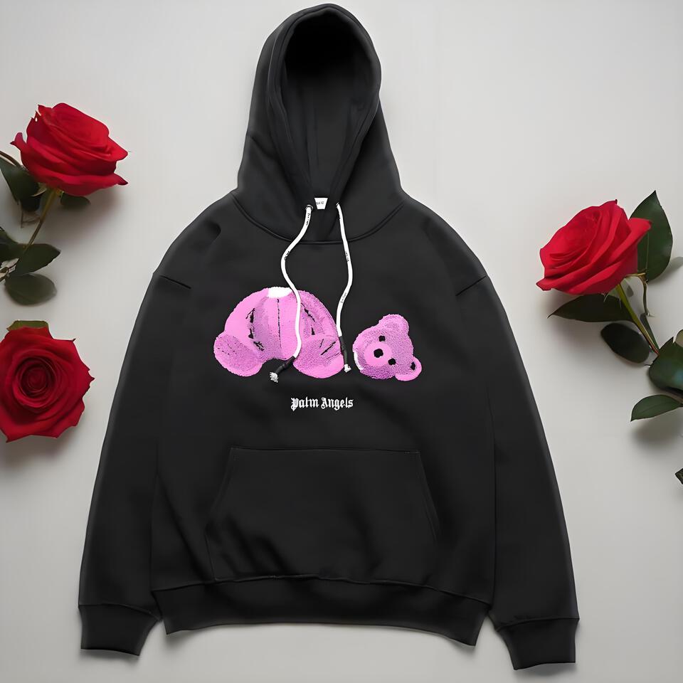 Palm Angels Black Cotton Bear Loose Hoodie