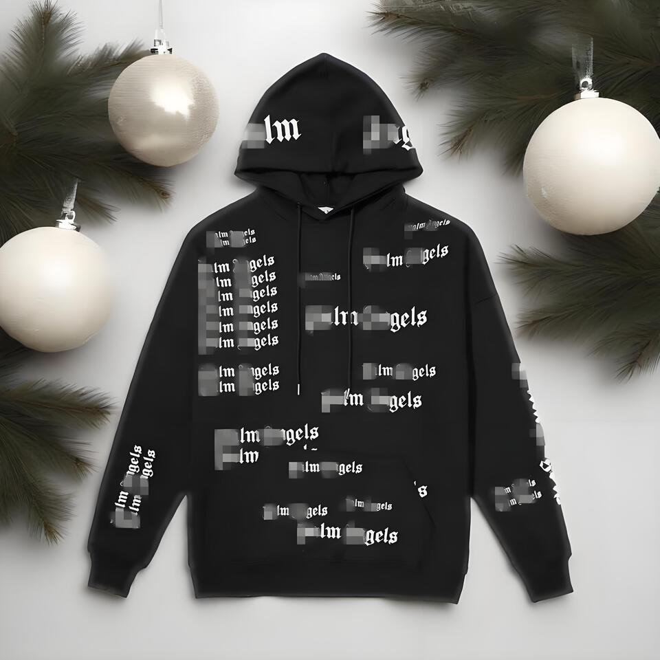 Palm Angels Black Hoodie Street Print Unisex Oversized Fit