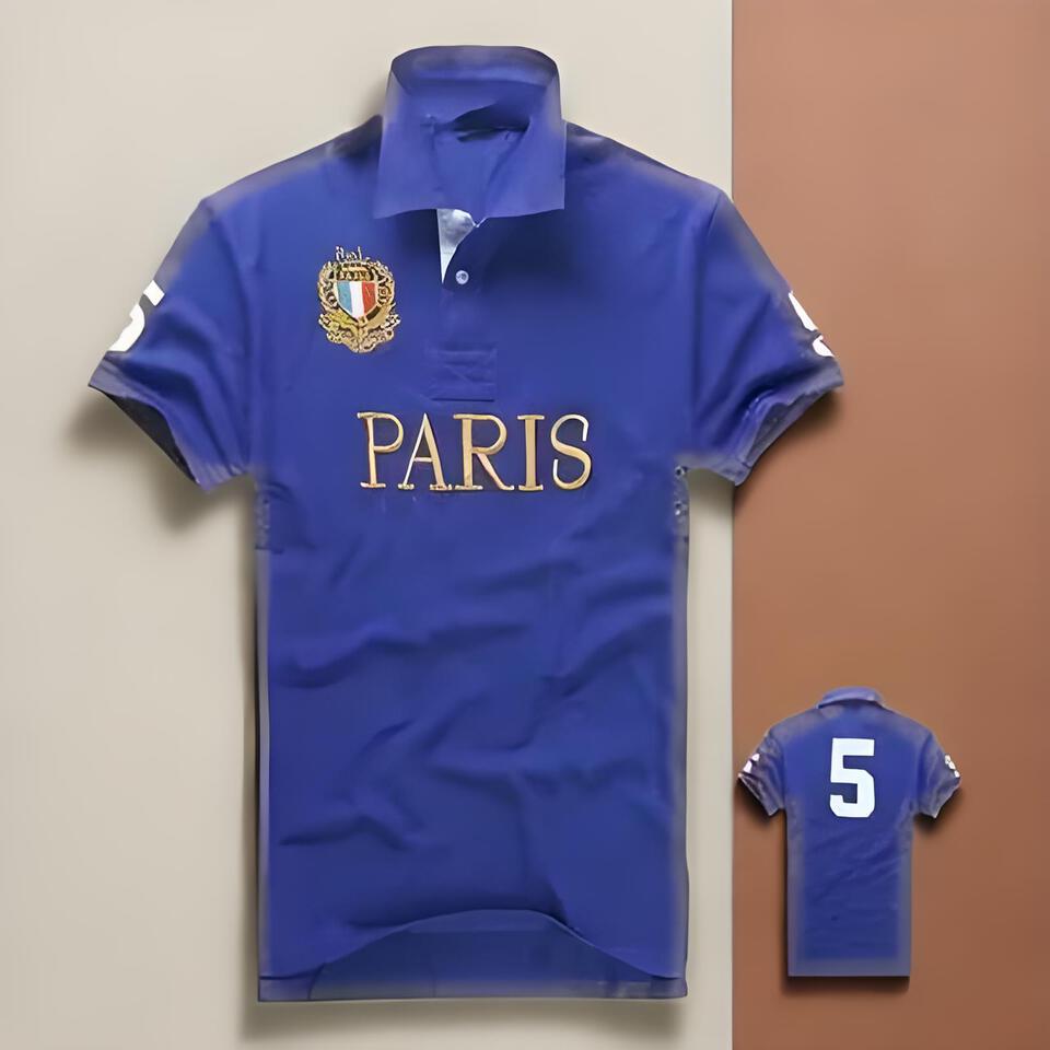 PARIS Blue Cotton Blend Polo Shirt Casual Sporty