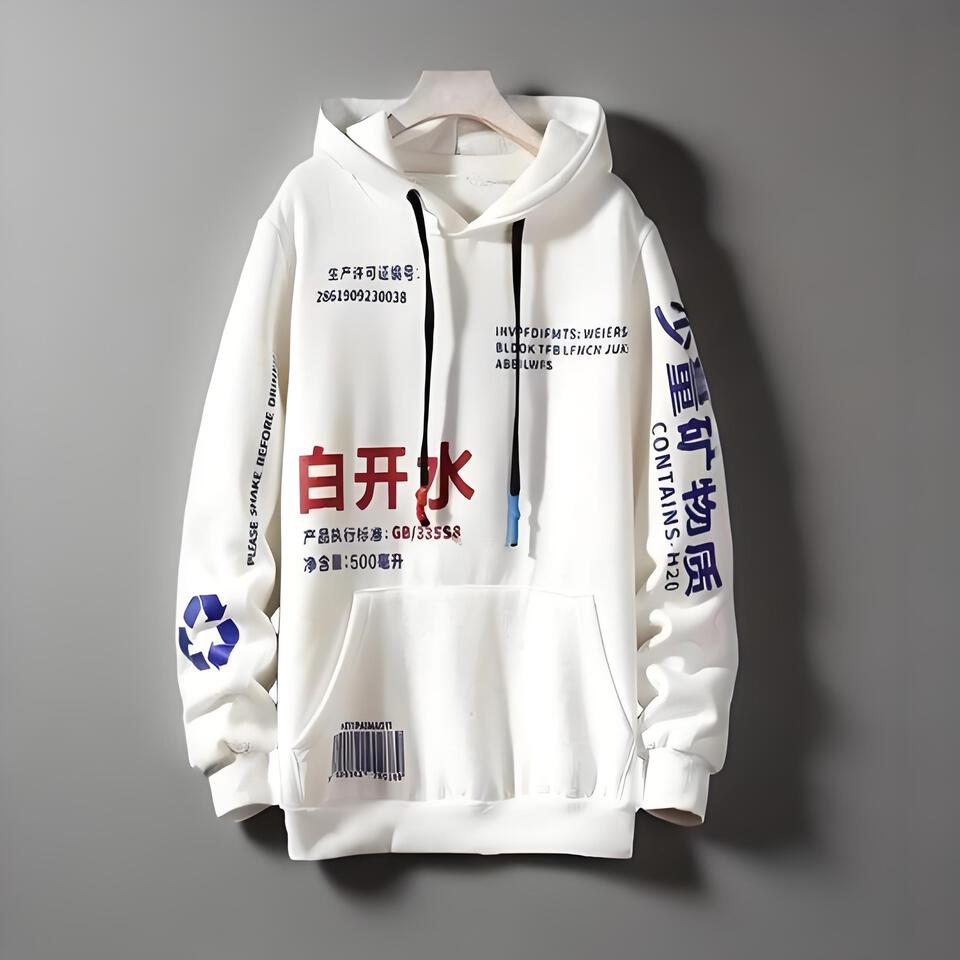 Plain Hooded Sweatshirt Unisex Fleece Lined Streetwear Print Loose Fit