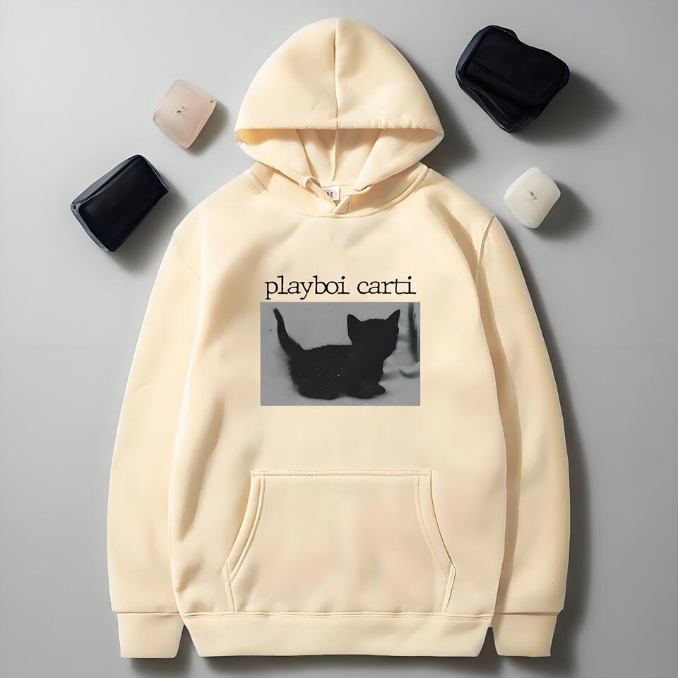 Playboi Carti Beige Cotton Streetwear Hooded Sweatshirt