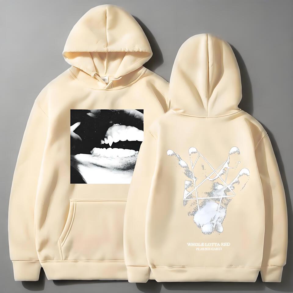 Playboi Carti Beige Teeth Totem Cotton Hooded Sweatshirt