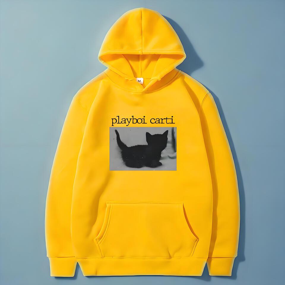 Playboi Carti Black Print Cotton Hooded Sweatshirt