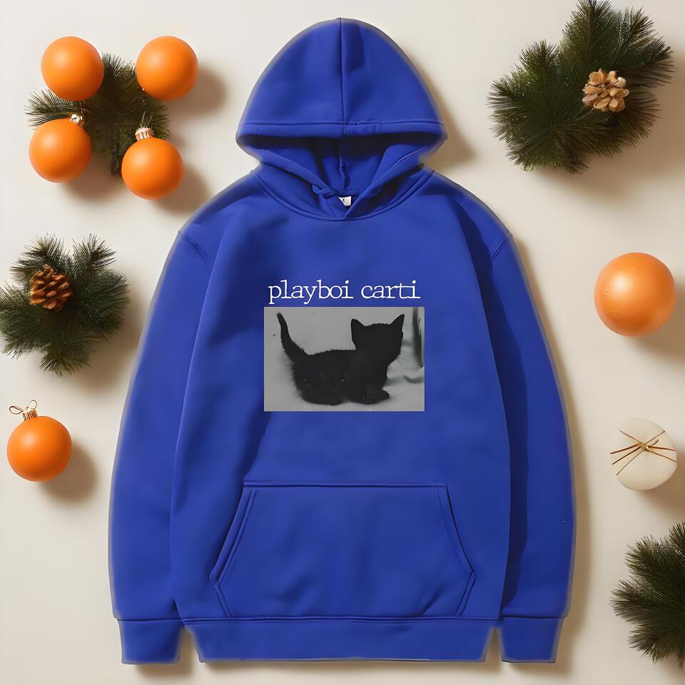 Playboi Carti Blue Cotton Hoodie Streetwear Cool Style