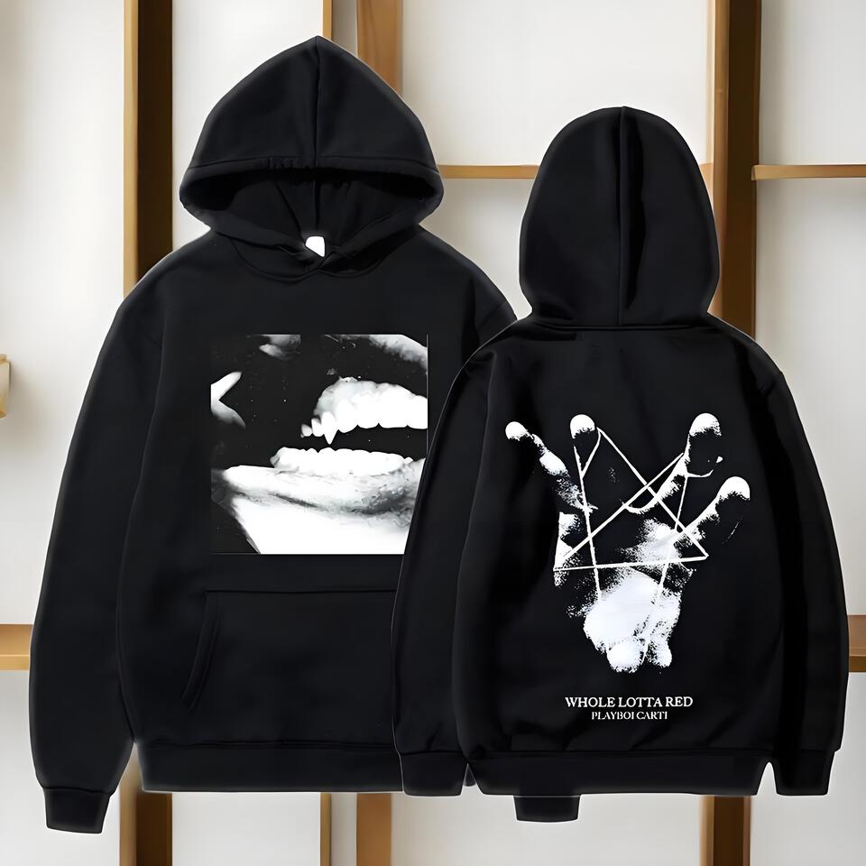 Playboi Carti Hooded Black Fleece Sweatshirt Unisex Street Hip Hop