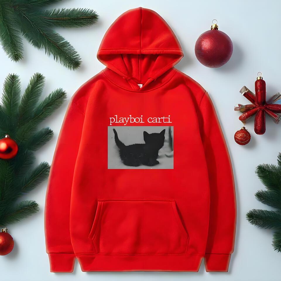 Playboi Carti Red Cotton Oversized Hooded Sweatshirt