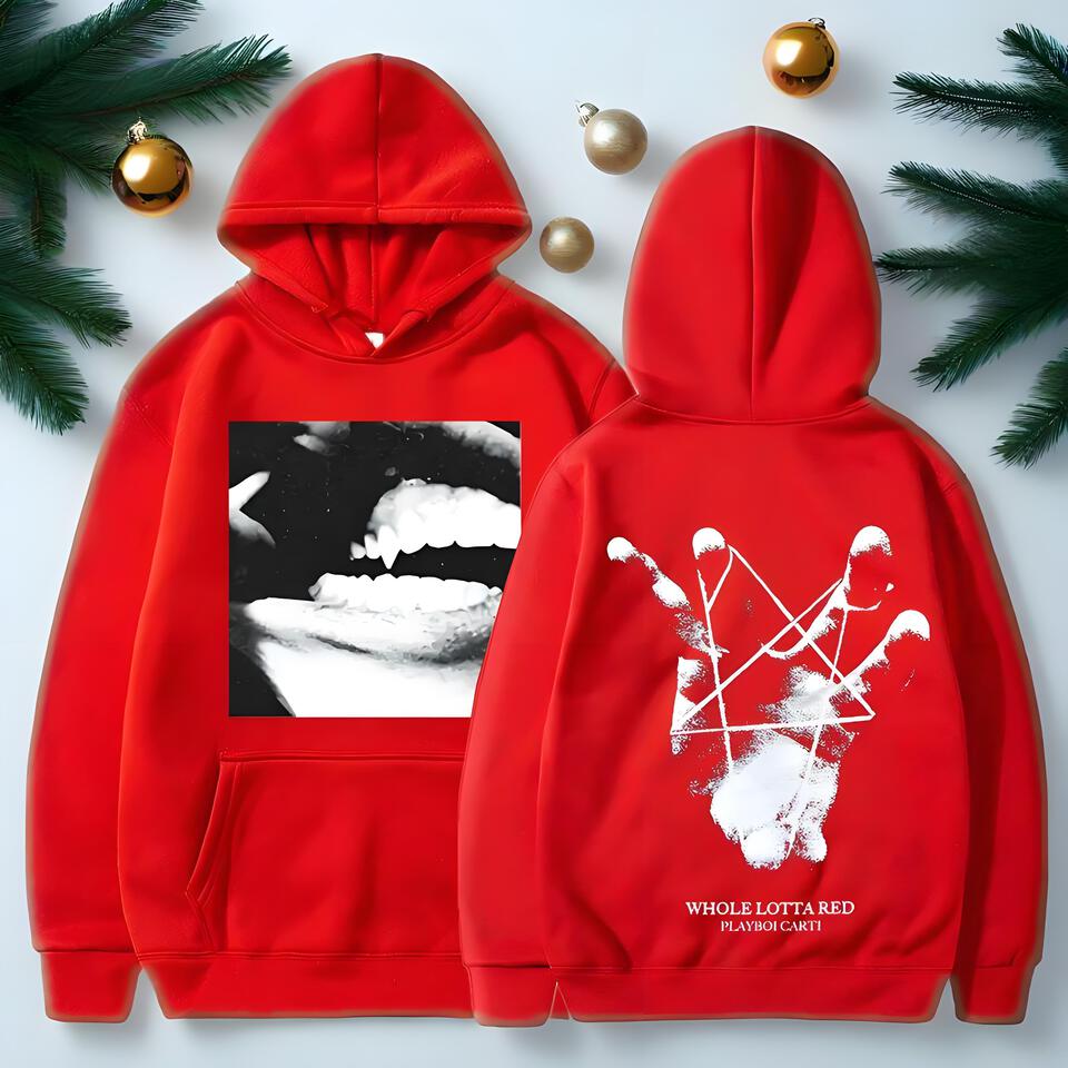 Playboi Carti Red Cotton Street Style Hooded Sweatshirt