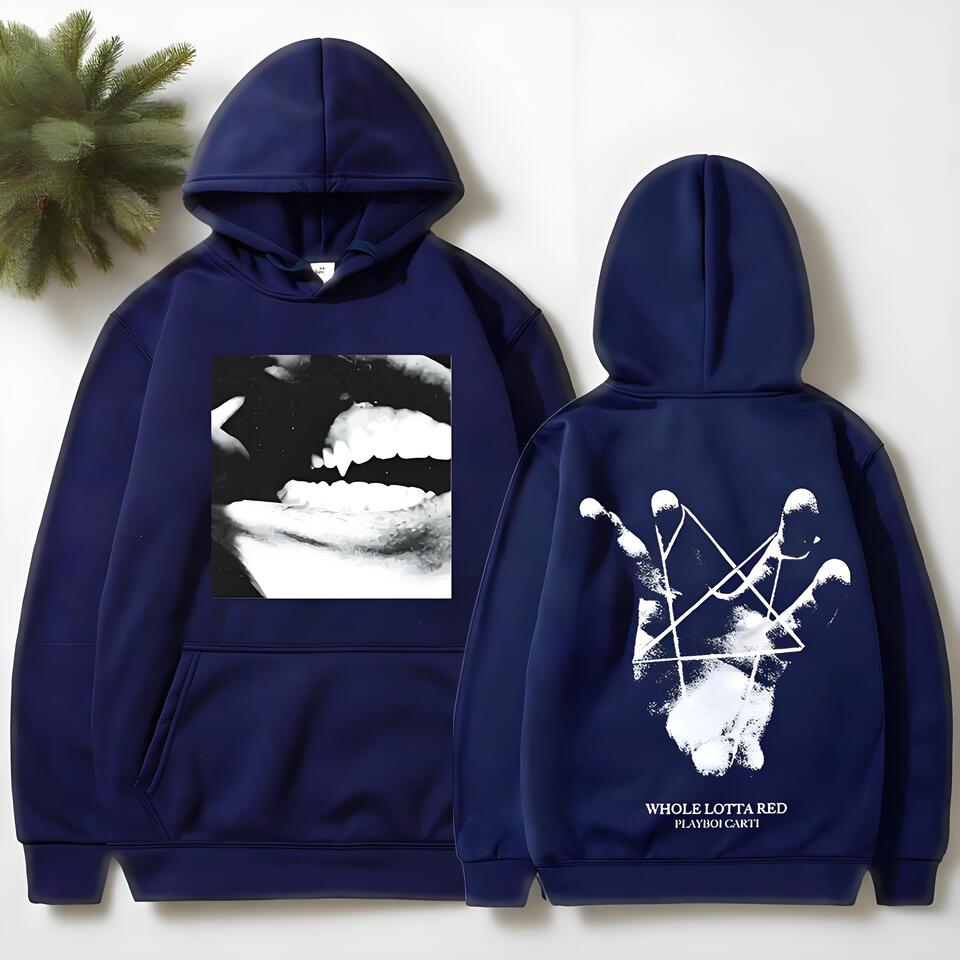 Playboi Carti Red Logo Print Cotton Hooded Sweatshirt