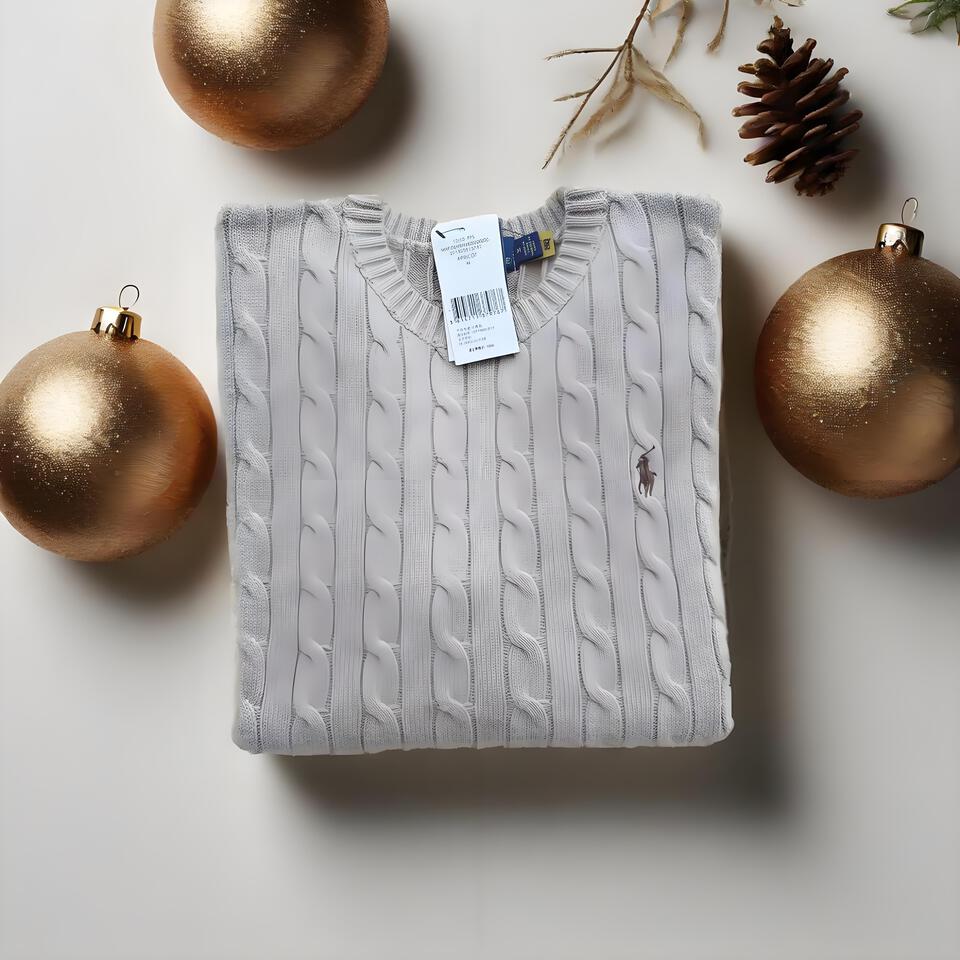 Polo Ralph Lauren Beige V-Neck Cable Knit Sweater