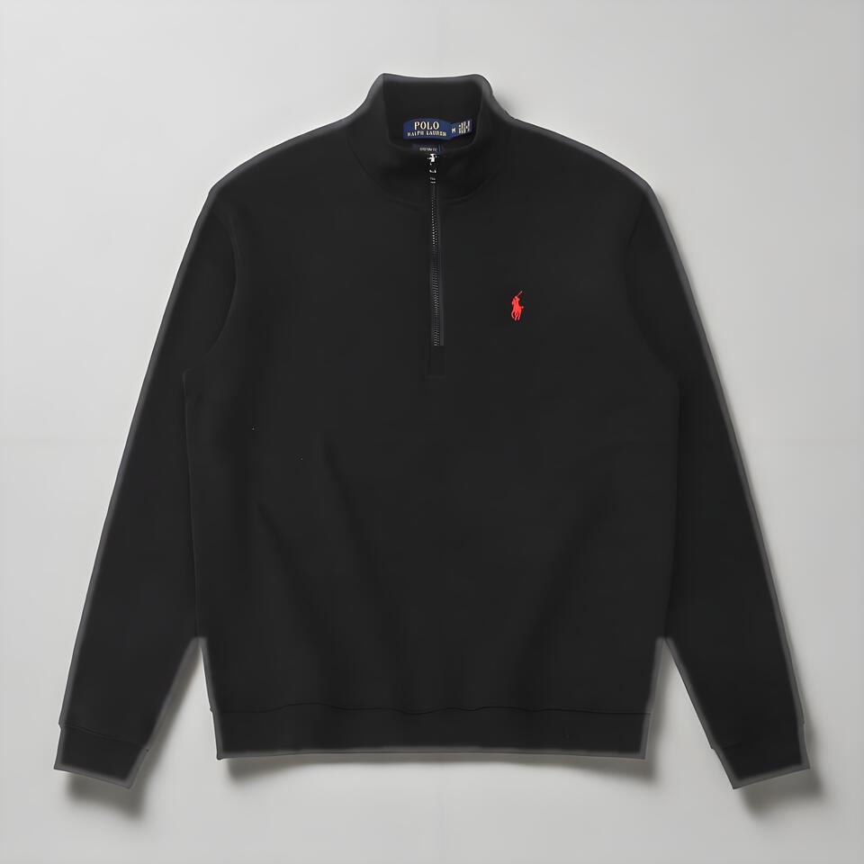 Polo Ralph Lauren Black Cotton Half-Zip Mock Neck Sweatshirt